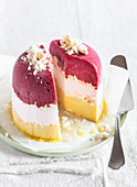 An ice cream cake with sorbet and meringe