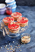 Strawberry cheescakes (cream cheese and jelly layers)