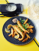 Fish and chips with fish salt