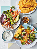 Roast chicken tikka salad with carrot crepes