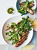 Taleggio sourdough salad with asparagus, broccolini and salsa verde