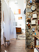 Stone wall in Mediterranean artist's apartment