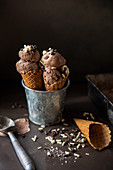 Chocolate ice cream with chocolate curls