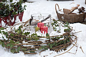 Wreath With Lantern In The Snow