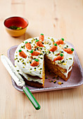Stand with delicious carrot cake