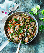 Risotto with fish, seafood and basil