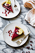 Pomegranate Curd Tart on a marble background