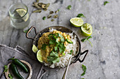 Green Thai curry with boiled rice