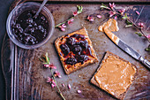 Peanut butter and blackberry jam toasts
