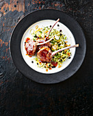 Quince glazed lamb with zucchini couscous