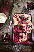 Plum cobbler with mulled wine