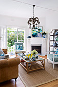 Summery living room with an American mix of styles