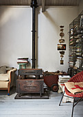 Rusty stove in vintage living room