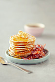 Pikelets with buckwheat, smoked paprika butter, bacon and maple syrup (Australia)