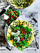 Silver beet omelette with capsicum salad