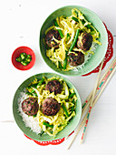 Curried meatballs with green beans and wombok