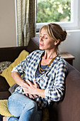 Woman practicing respiratory exercises