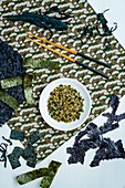 Assortment of seaweed, nori and wakame