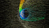 Solar wind strips the Martian atmosphere, illustration