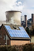 Rooftop solar panels and lignite-fired power station