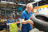 Quality control in tyre factory, UK