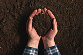 Farmer holding dirt in hands