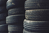 Stack of used car tyres