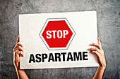 Stop aspartame, conceptual image