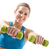 Woman using hand weights