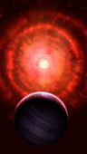 Red giant star shedding gas, illustration