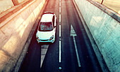 Car entering underpass