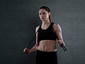 Woman with skipping rope