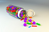 Probiotic supplements, conceptual illustration
