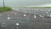 Hailstones on road