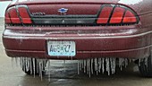Freezing rain covering car