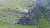 Icelandic waterfalls flowing upwards