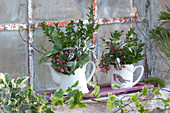 Small Bouquets Of Sage, Buxus And Peat Myrtle On The Stable Window