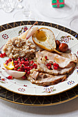 Kalbsbraten mit Birnen, Foie gras und Portweinsauce