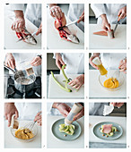 Einen Bachsaibling auf Zucchini mit Steinpilz-Mayonaise, Tapiocachips und Trüffelpulver zubereiten