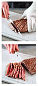 Gegrilltes Flank Steak diagonal zur Faser schneiden