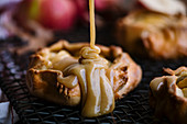 Spelt and apple galettes with butterscotch sauce
