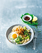 Middle Eastern broccoli rice with fried eggs