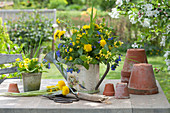 Blue - Yellow Spring Bouquet In Deco - Watering Can