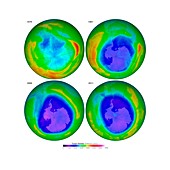 Ozone hole changes 1979 to 2011, satellite images