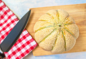 Cantaloupe melon in kitchen
