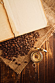 Coffee beans and compass
