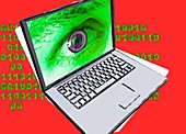 Laptop with human eye recognition, illustration