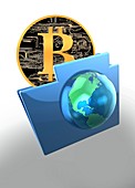 Bitcoin and computer file, illustration