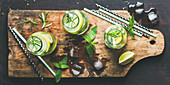 Healthy citrus fruit and herbs infused sassi water for detox