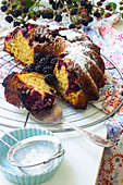 Blackberry cake with icing sugar
